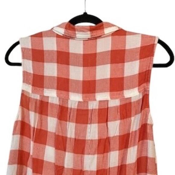 Beachlunchlounge Raw Hem Orange White Check Sleeveless Blouse Shirt SP Country - Picture 5 of 10